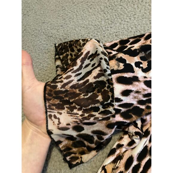 Adele & May Top 3X Animal Leopard Art Flare Short Sleeve Stretch Pink Black - Picture 8 of 16